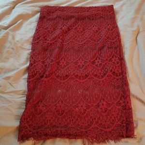 Maroon lace pencil skirt